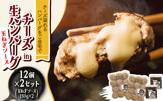 チーズ in 生ハンバーグ 12個×2セット+玉ねぎソース150g×2【配送不可地域：離島】【1673888】