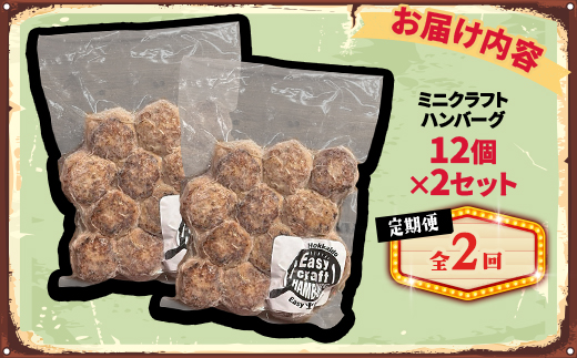 【毎月定期便】ミニクラフトハンバーグ(ミニ12個入り 1セット)　ソースなし 2セット全2回【配送不可地域：離島】【4080199】