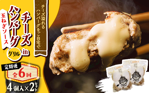 【毎月定期便】チーズ in ハンバーグ　グリル 4個入(玉ねぎソース)2セット全6回【配送不可地域：離島】【4080191】
