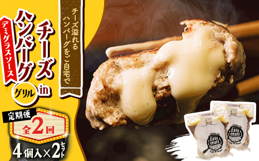 【毎月定期便】チーズ in ハンバーグ　グリル 4個入 (デミグラスソース) 2セット全2回【配送不可地域：離島】【4080187】