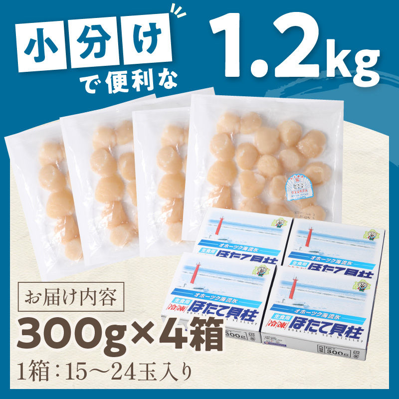 【予約：2026年6月から順次発送】北海道オホーツク海産 ホタテ貝柱 1.2kg 生食用 ( 海鮮 魚介 魚介類 貝 ほたて 刺身 貝柱 海鮮丼 贈答 ギフト 小分け 帆立貝柱 人気 ふるさと納税 ホタテ )【037-0021】