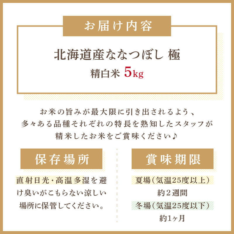 《7営業日以内に発送》令和7年産 ななつぼし 5kg 北海道産 極 精白米 最高ランク 特A ( お米 米 精米 5キロ 北海道産 精白米 )【080-0085】