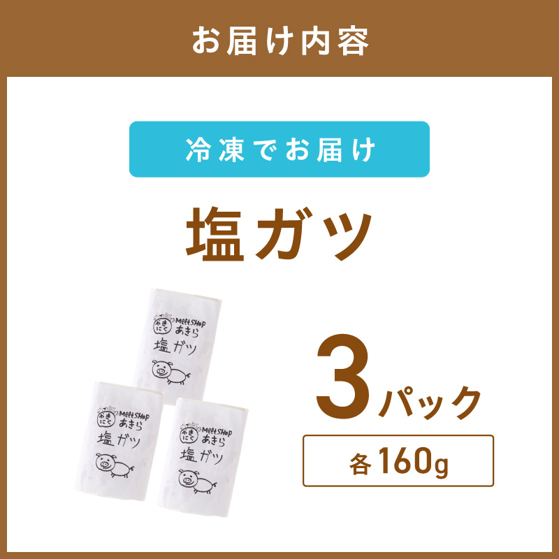 《7営業日以内に発送》あきら特製塩ガツ 160g×3パック ( 焼肉 ホルモン 肉 にく 塩 )【205-0004】
