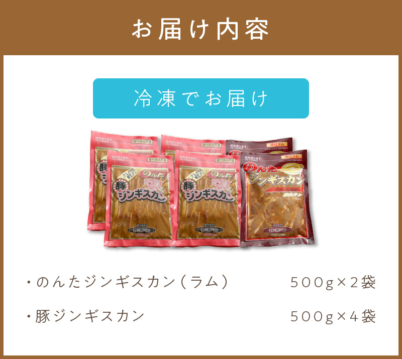 のんたジンギスカン詰合せ 500g×6袋 ラムと豚 ( ジンギスカン 肉 ラム肉 豚肉 セット 詰め合わせ )【045-0011】