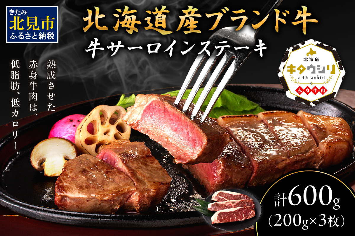 キタウシリ 牛サーロインステーキ 200g×3枚 ( 牛肉 サーロインステーキ 肉 ステーキ 赤身肉 ニク にく 北海道 国産牛 北見市 ブランド牛 赤身 ヘルシー 数量限定 )【173-0001】