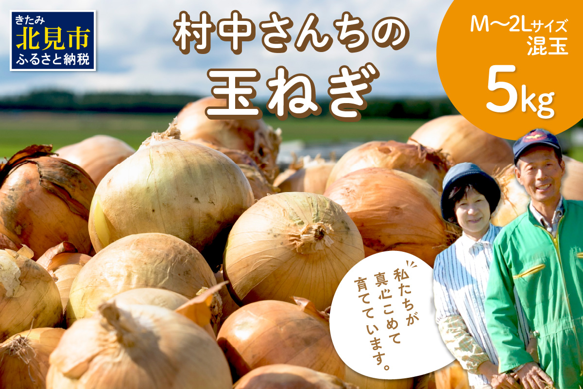 【予約：2024年9月中旬から順次発送】農家直送 村中さんちの玉ねぎ 5kg混玉 M〜2Lサイズ ( タマネギ たまねぎ 玉葱 野菜 北海道産 詰合せ )【095-0020】