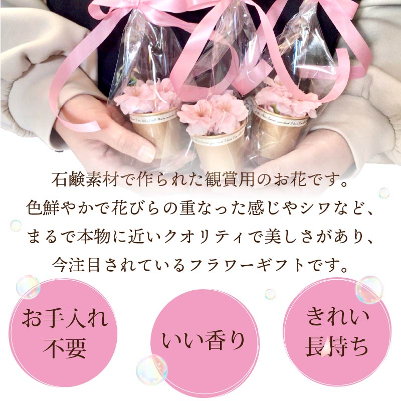 世界一小さなアレンジメント 桜カップ 3個セット ( プレゼント 花 ソープフラワー 桜 )【122-0002】
