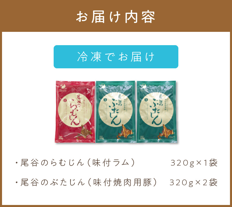 ラムと豚の食べ比べ! 尾谷のらむじん320g×1・ぶたじん320g×2 ( 北海道 肉 羊肉 ラム肉 じん ジンギスカン 豚肉 食べ比べ セット 詰め合わせ )【045-0001】