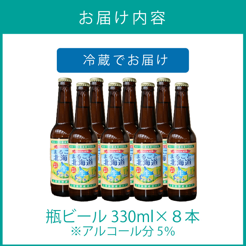 【予約：2024年9月上旬から順次発送】【期間限定】 オホーツクビール 「まるごと北海道」 8本セット ( 地ビール 限定 飲料 お酒 ビール 瓶ビール 北海道 )【028-0030-2024】