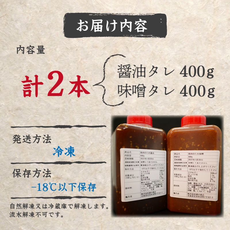 北見焼肉とん久 焼肉の生タレ 醤油 味噌 計2本 ( 焼き肉 バーベキュー たれ しょうゆ みそ セット 生タレ 焼き肉のたれ )【136-0022】