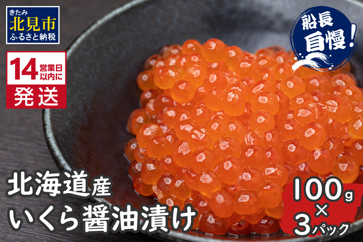 《14営業日以内に発送》北海道産 いくら醤油漬け 100g×3パック ( いくら イクラ 醤油漬け しょう油 鮭卵 )【114-0066】
