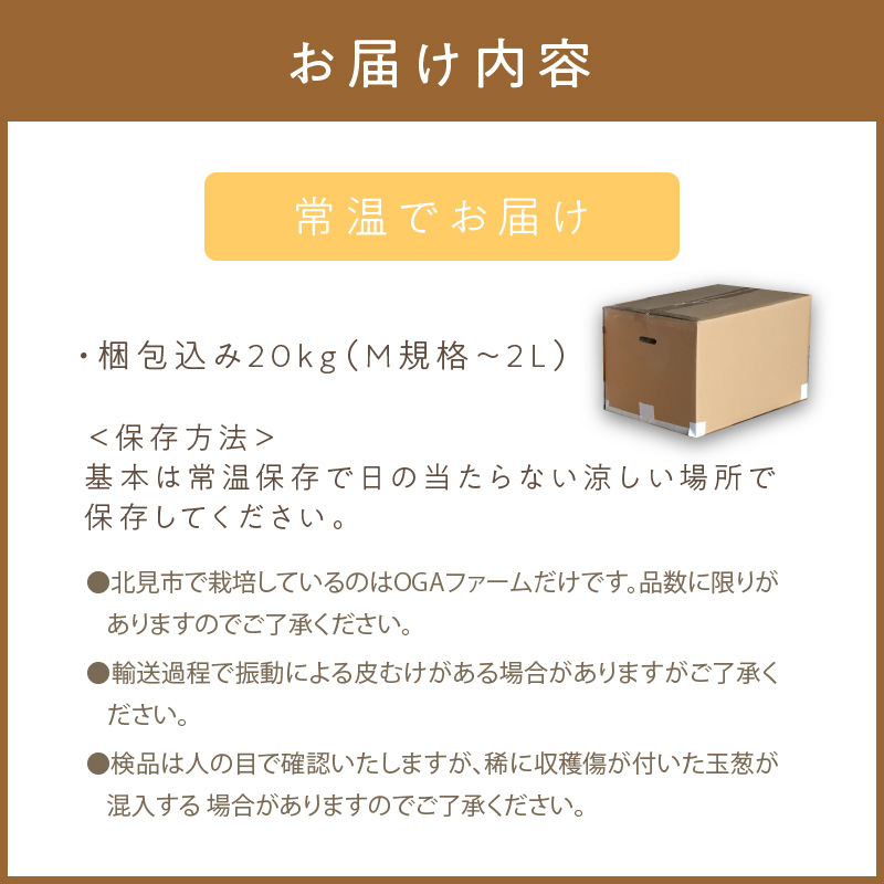 【予約：2026年10月下旬から順次発送】北見産玉ねぎ 20kg ( 機能性玉葱 サイズバラ 玉ねぎ たまねぎ タマネギ 玉葱 オニオン 野菜 北海道 長期貯蔵 )【133-0002-2026】