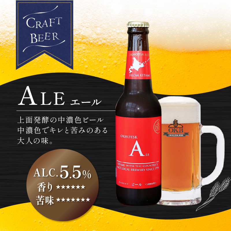 《14営業日以内に発送》オホーツクビール エール 4本セット ( 飲料 お酒 ビール 瓶ビール ギフト お中元 お歳暮 お祝い プレゼント のし )【028-0070】