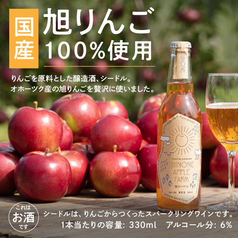 旭りんごのシードル 5本 ( 果物 フルーツ 林檎 りんご リンゴ 飲料類 酒 アルコール 醸造酒 辛口 )【044-0015】