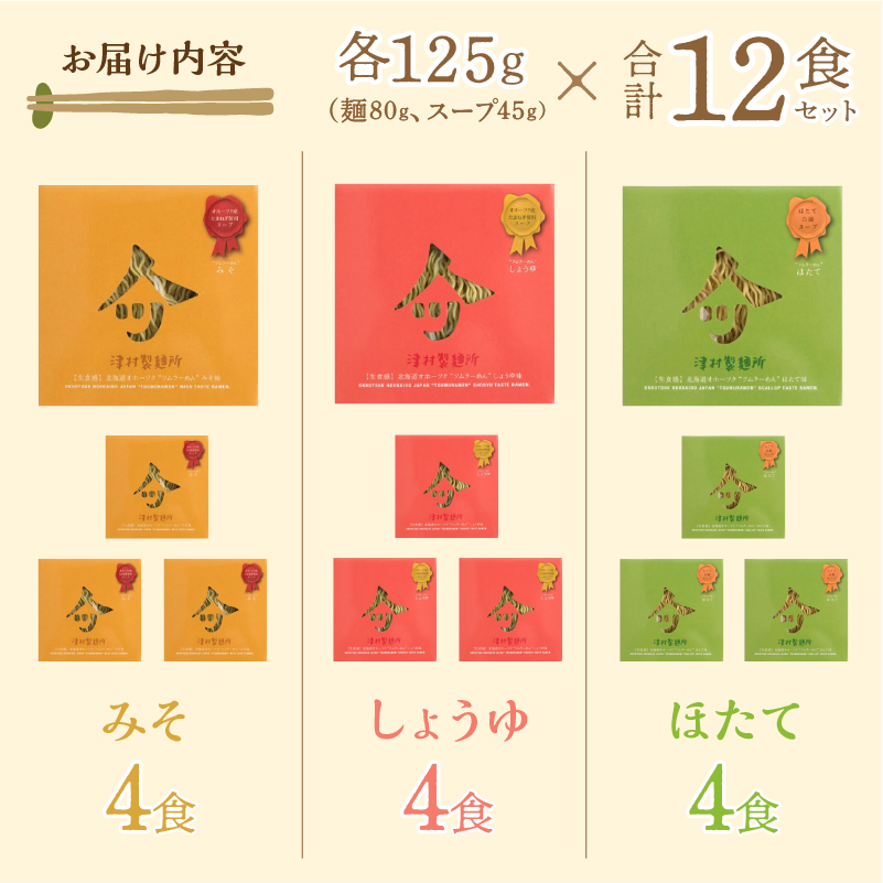 《14営業日以内に発送》津村製麺所 ツムラーめん 12個入 みそ・しょうゆ・ほたて ( ラーメン ラーめん みそ 味噌 しょうゆ 醤油 ほたて 帆立 セット 詰合せ )【003-0020】