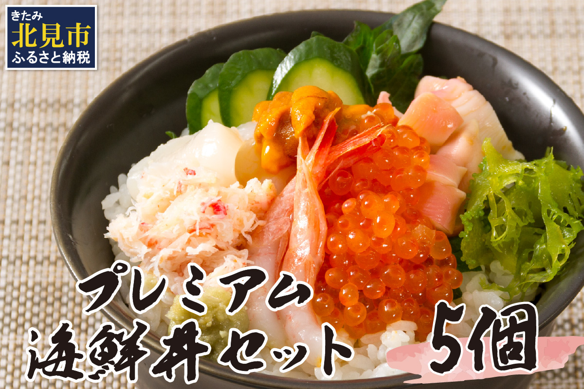 厳選！プレミアム海鮮丼セット 5個入 ( 海鮮丼 海鮮 イクラ ホタテ カニ ズワイガニ エビ 北海道 セット プレミアム 豪華 おつまみ 海の幸 )【094-0059】