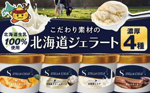 STELLA CIELO 北海道ジェラート4個 濃厚 | 北海道ミルク チョコラータ 北海道クリームチーズ 北海道恵比寿かぼちゃ