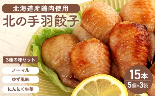 北海道産鶏肉を使った手羽餃子【北の手羽ぎょうざ】15個セット(5個×3袋)≪配送地域限定≫【53101】