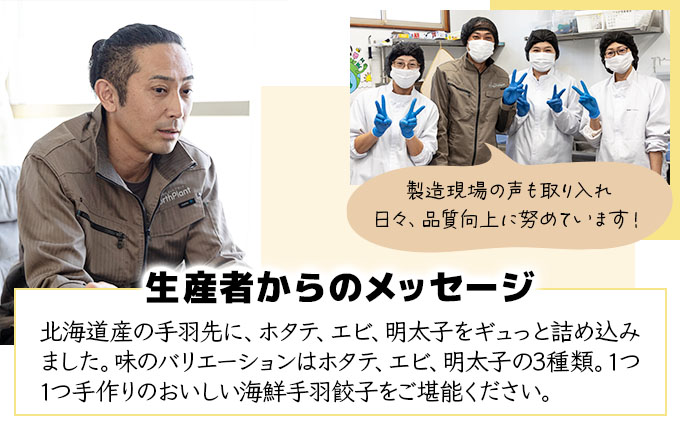 北海道産鶏肉を使った海鮮手羽先餃子【北の海鮮手羽ぎょうざ】30個セット(10個×3種)≪配送地域限定≫