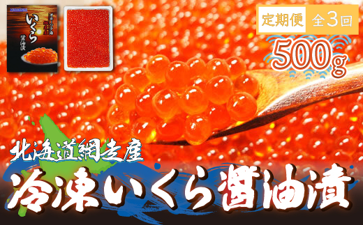 【定期便】全3回（毎月）＜網走産＞冷凍いくら醤油漬 500g ABE015