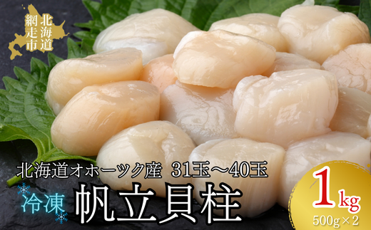 北海道オホーツク産 冷凍帆立貝柱 31玉〜40玉 500g×2 ABR006