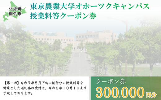 東京農業大学オホーツクキャンパス授業料等300,000円分クーポン券 ABBD010