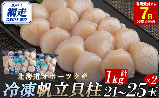 北海道オホーツク産 冷凍帆立貝柱 21玉～25玉 500g×2 ABR005