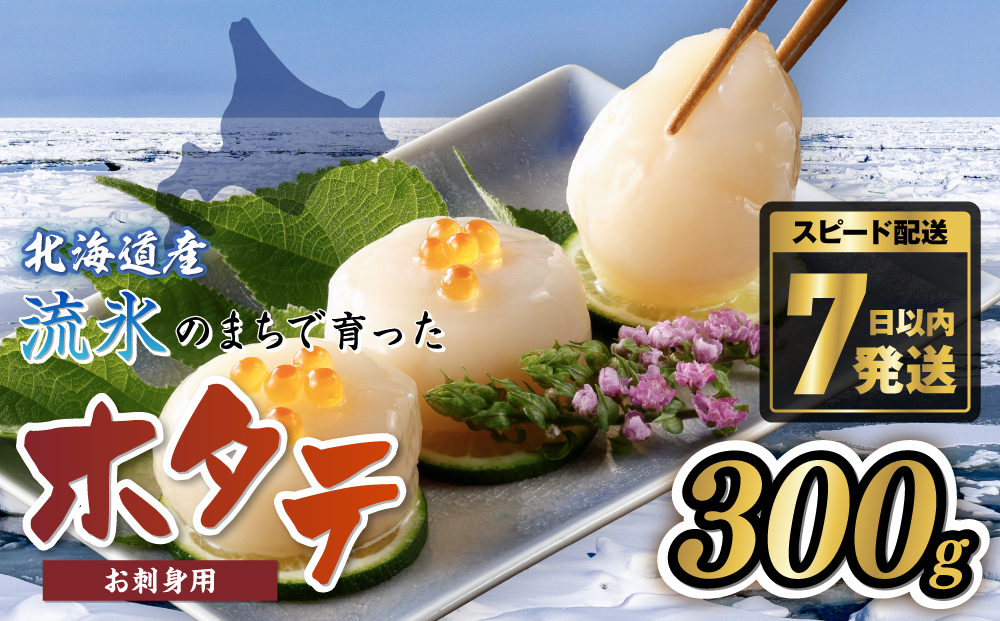 網走前浜産 無添加ホタテ貝柱【 300g (300g×1 】 ABAI043