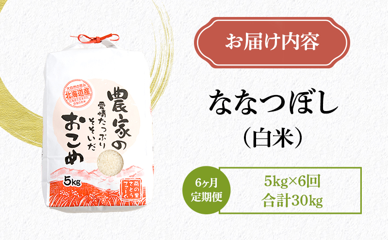 白米 定期便 6ヶ月 北海道南るもい産 ななつぼし 5kg 米 精米 お米 おこめ コメ ご飯 ごはん さとうファーム 6回 半年 お楽しみ 北海道 留萌 留萌市