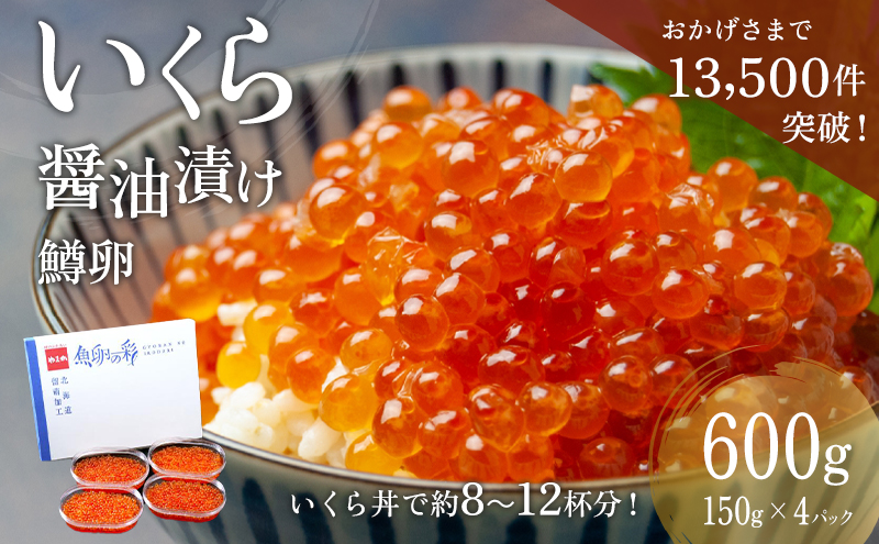 いくら 醤油漬 （鱒卵） 150g ×4P入（ 600g ）　【 醤油漬け 小分け 北海道 ごはんのお供 海鮮 魚卵  魚貝類 保管便利 小分けタイプ いくら醤油漬 】