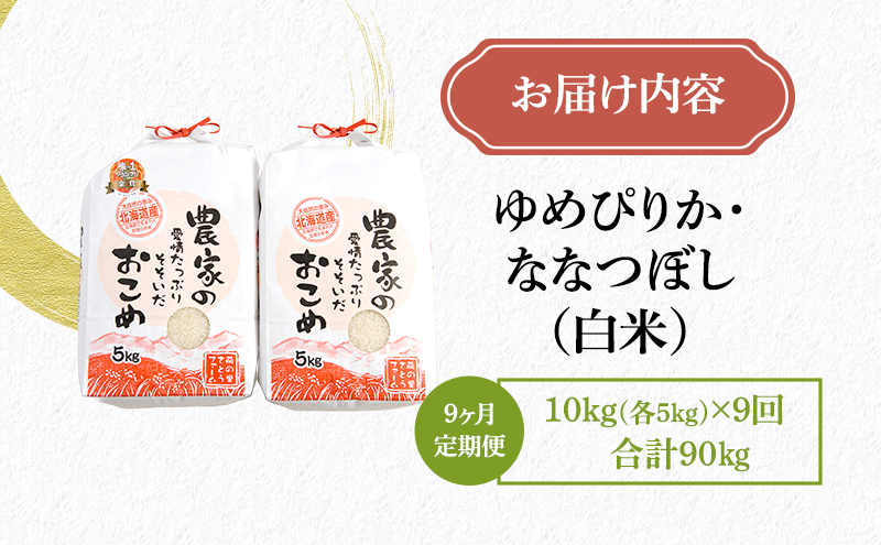 米 第7回米-1GP金賞受賞 定期便 9ヶ月 ゆめぴりか ななつぼし 各 5kg 食べ比べ セット お米 食べ比べセット 詰め合わせ 北海道 南るもい産 5キロ 10kg 10キロ 白米 精米 こめ コメ おこめ 9回 半年 お楽しみ 北海道産 留萌市