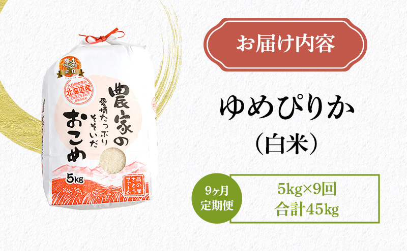 米 米-1グランプリ金賞 定期便 9ヶ月 北海道 ゆめぴりか 5kg 南るもい産 お米 特A 特A米 こめ コメ おこめ 白米 ふるさと納税米 ふるさと 南るもい さとうファーム 留萌 定期 お楽しみ 9回