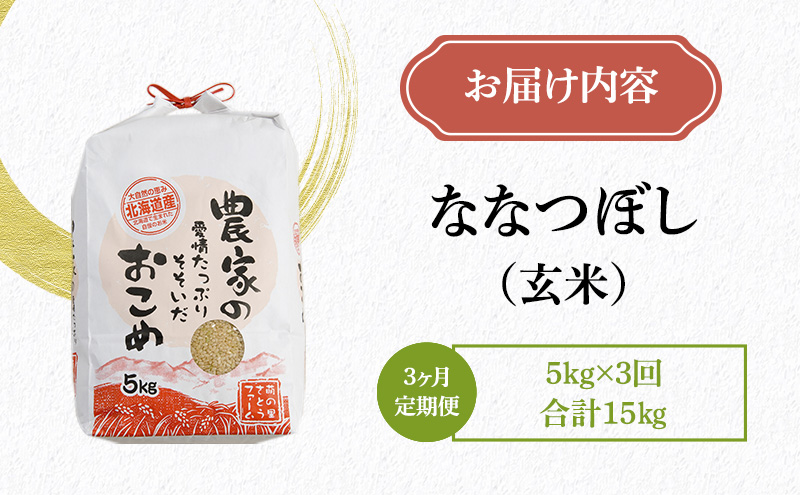 玄米 定期便 3ヶ月 北海道南るもい産 ななつぼし 5kg 頒布会 米 お米 おこめ コメ ご飯 ごはん さとうファーム 3回 お楽しみ 北海道 留萌 留萌市