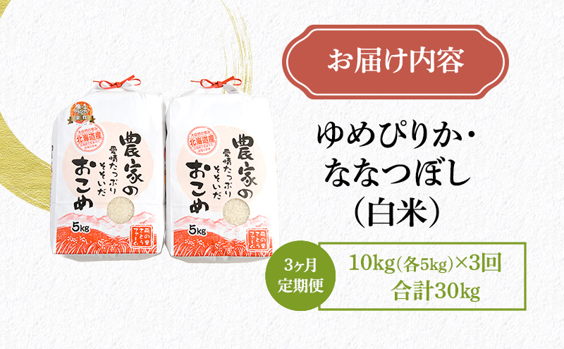 白米 定期便 3ヶ月 北海道南るもい産 ゆめぴりか ななつぼし 10kg (5kg×2) 頒布会 米 精米 お米 おこめ コメ ご飯 ごはん さとうファーム 3回 お楽しみ 北海道 留萌 留萌市