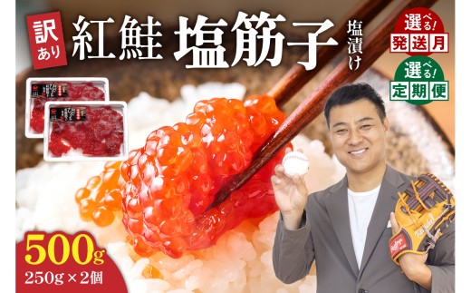 〈9月配送〉訳あり 紅鮭塩筋子500g (250g×2個入）加藤水産 ひとくちカット　すじこ 魚卵 海鮮 おかず おにぎりの具 贈答 ギフト 人気 留萌市 R002-005-09