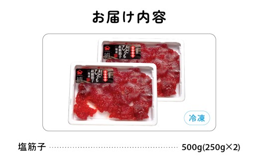 〈9月配送〉訳あり 紅鮭塩筋子500g (250g×2個入）加藤水産 ひとくちカット　すじこ 魚卵 海鮮 おかず おにぎりの具 贈答 ギフト 人気 留萌市 R002-005-09