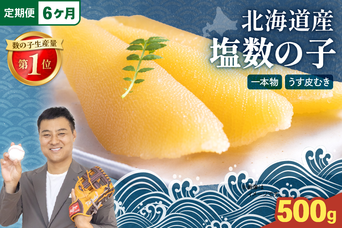 【6か月定期便】北海道産 塩数の子（うす皮むき）500g　全6回 R001-058