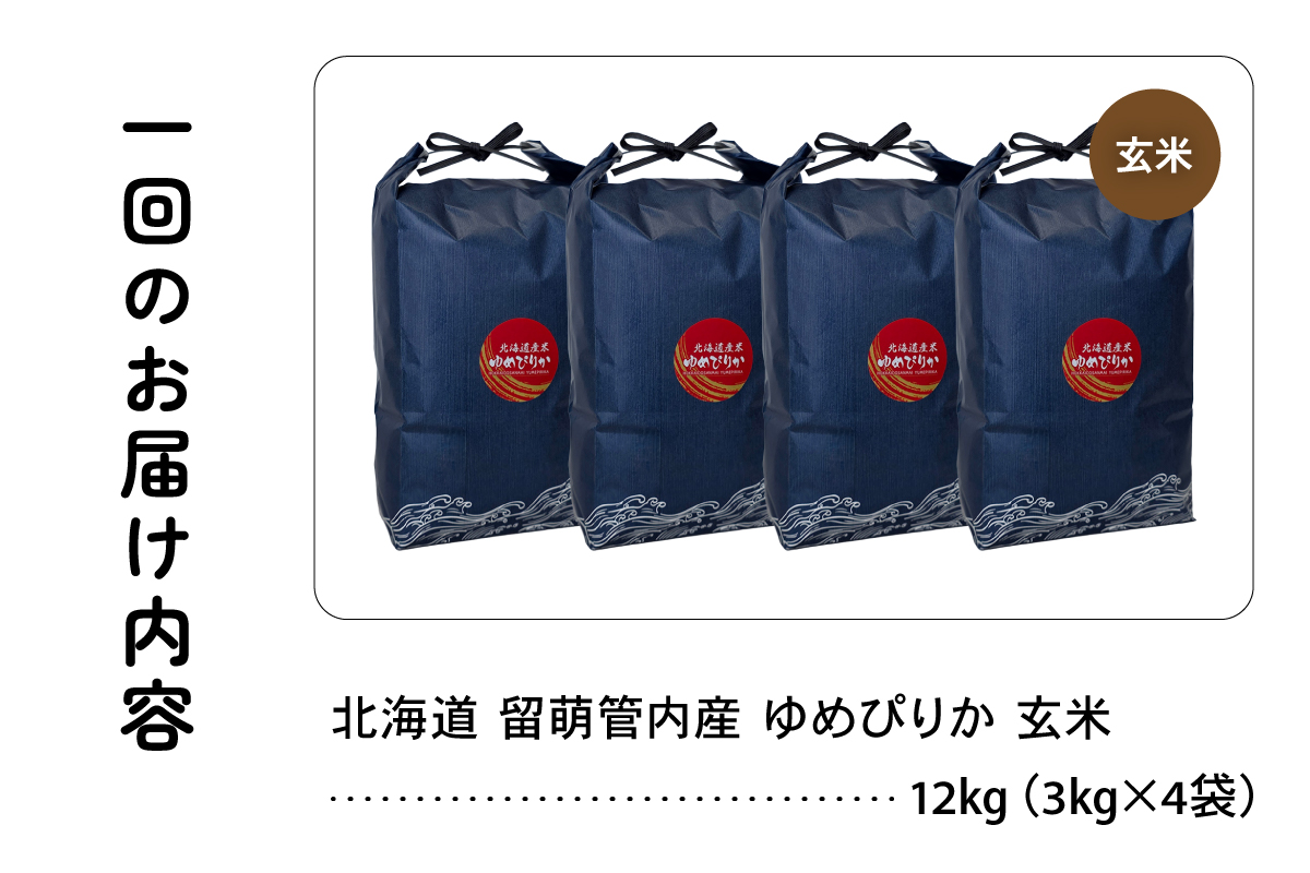 9ヵ月定期便 北海道 留萌管内産 ゆめぴりか 玄米 12kg(3kg×4袋) R004-125
