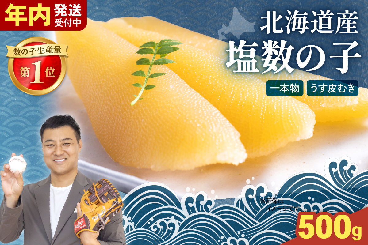【年内配送】〈12月配送〉北海道産 塩数の子（うす皮むき）500g 1本物 R001-017-m12