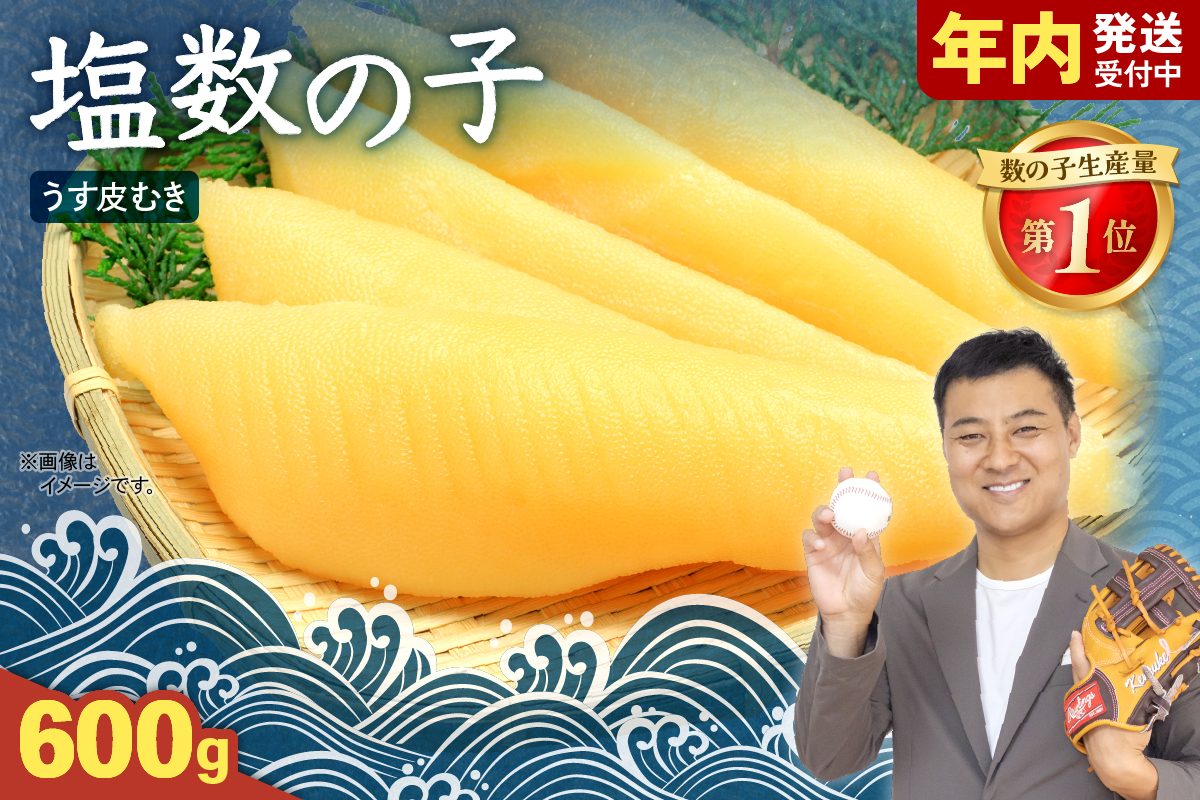 【年内配送】〈12月配送〉月配送塩数の子【うす皮むき】600g　1本物（大サイズ）ポリポリ食感がクセになる！ R001-018-m12