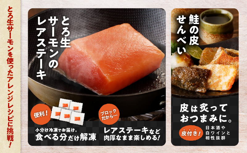 【全3回定期便（4ヶ月毎）】【王子サーモン】生を超えた「とろ生サーモン」と北海道産秋鮭 いくら醤油漬セット 計580g　T041-T01-02