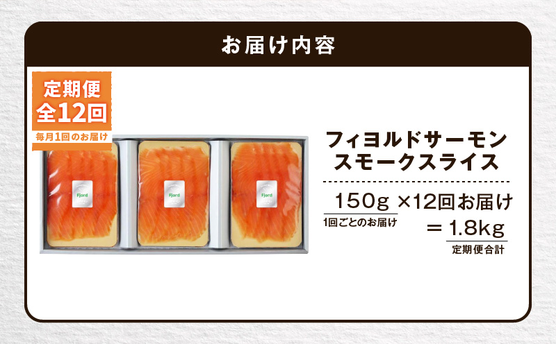 【全12回定期便（毎月）】【王子サーモン】フィヨルドサーモンスモークスライス 150g　T041-T11-05