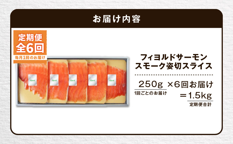 【全6回定期便（毎月）】【王子サーモン】フィヨルドサーモンスモーク姿切スライス 250g　T041-T12-03