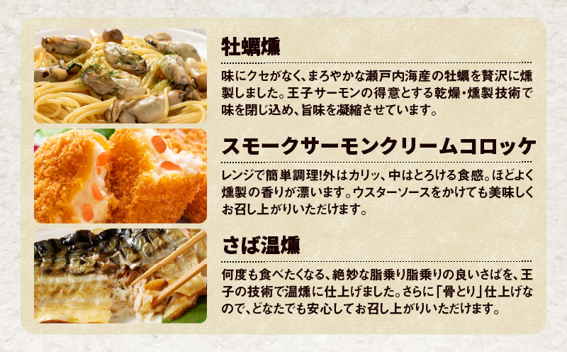 【全12回定期便（毎月）】【王子サーモン】スモークサーモン等5種 食べ比べセット　T041-T08-05