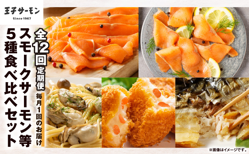 【全12回定期便（毎月）】【王子サーモン】スモークサーモン等5種 食べ比べセット　T041-T08-05