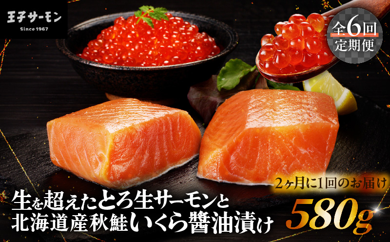 【全6回定期便（隔月）】【王子サーモン】生を超えた「とろ生サーモン」と北海道産秋鮭 いくら醤油漬セット 計580g　T041-T01-04