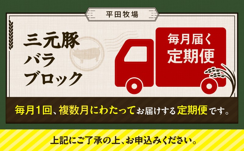 【全3回 毎月定期便】日本の米育ち平田牧場三元豚バラブロック 600g　T036-T08-01