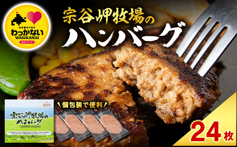 【稚内ブランド認定品】宗谷岬牧場のハンバーグ　120g4枚入×6箱（合計24枚）