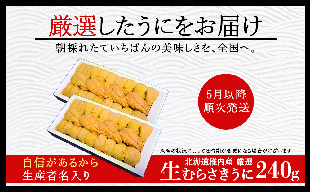 【先行予約】【厳選PREMIUM】美味しいウニは昆布の名産地にあり!生むらさきうに240g