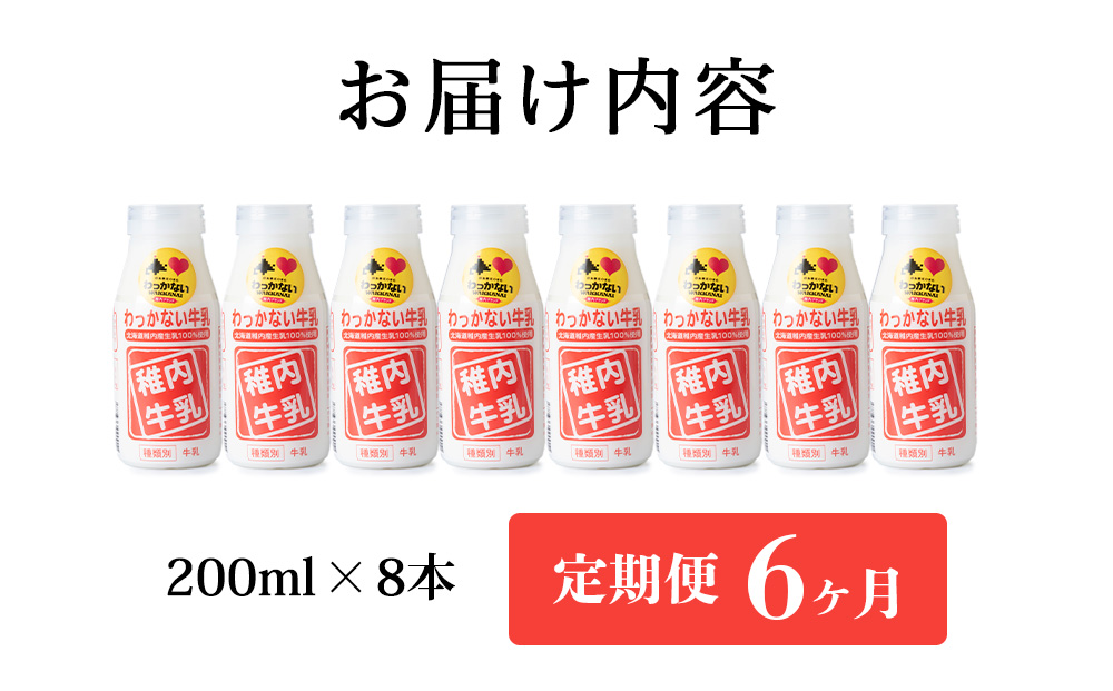 【定期便6ヶ月】稚内牛乳 200ml×8本